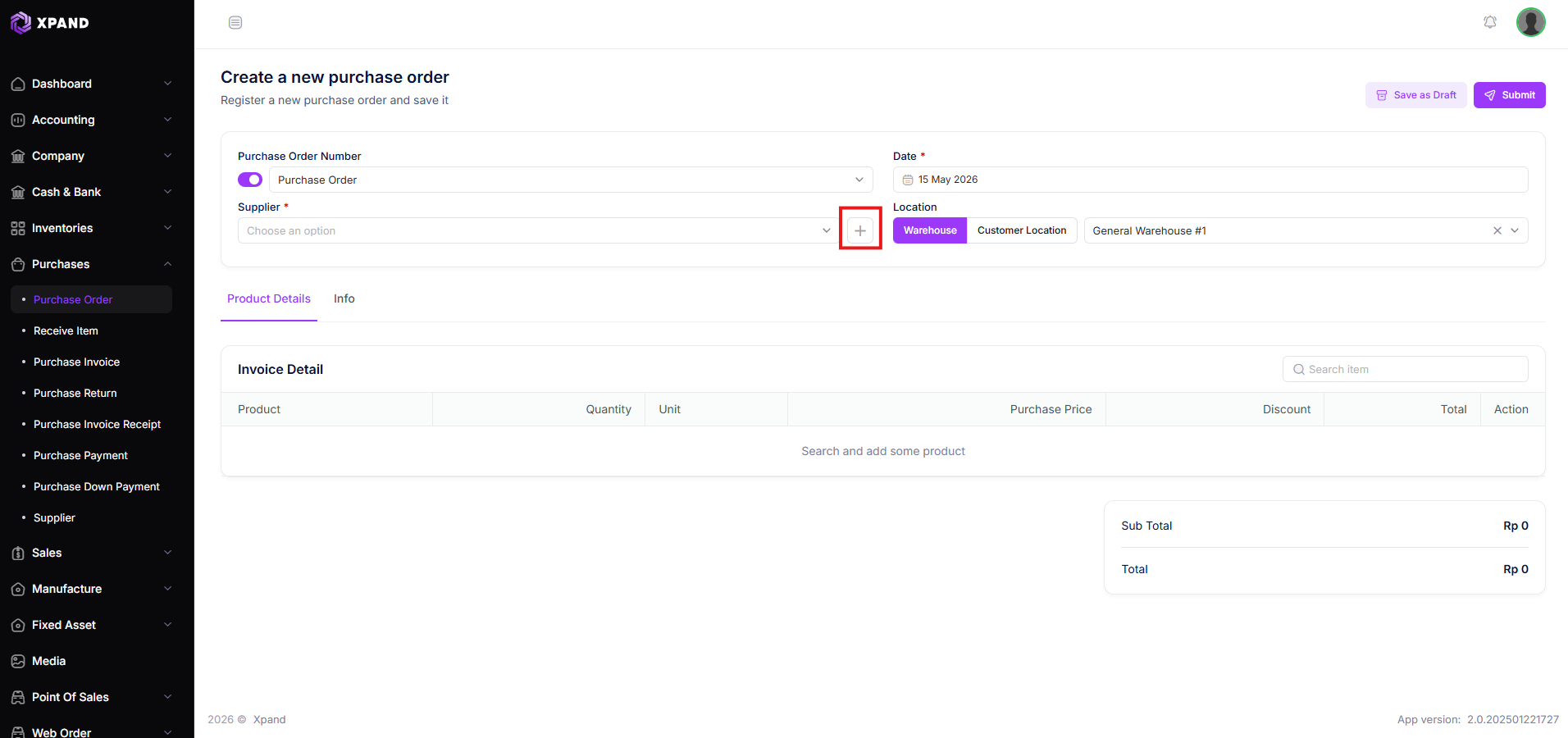 Inline Create Supplier