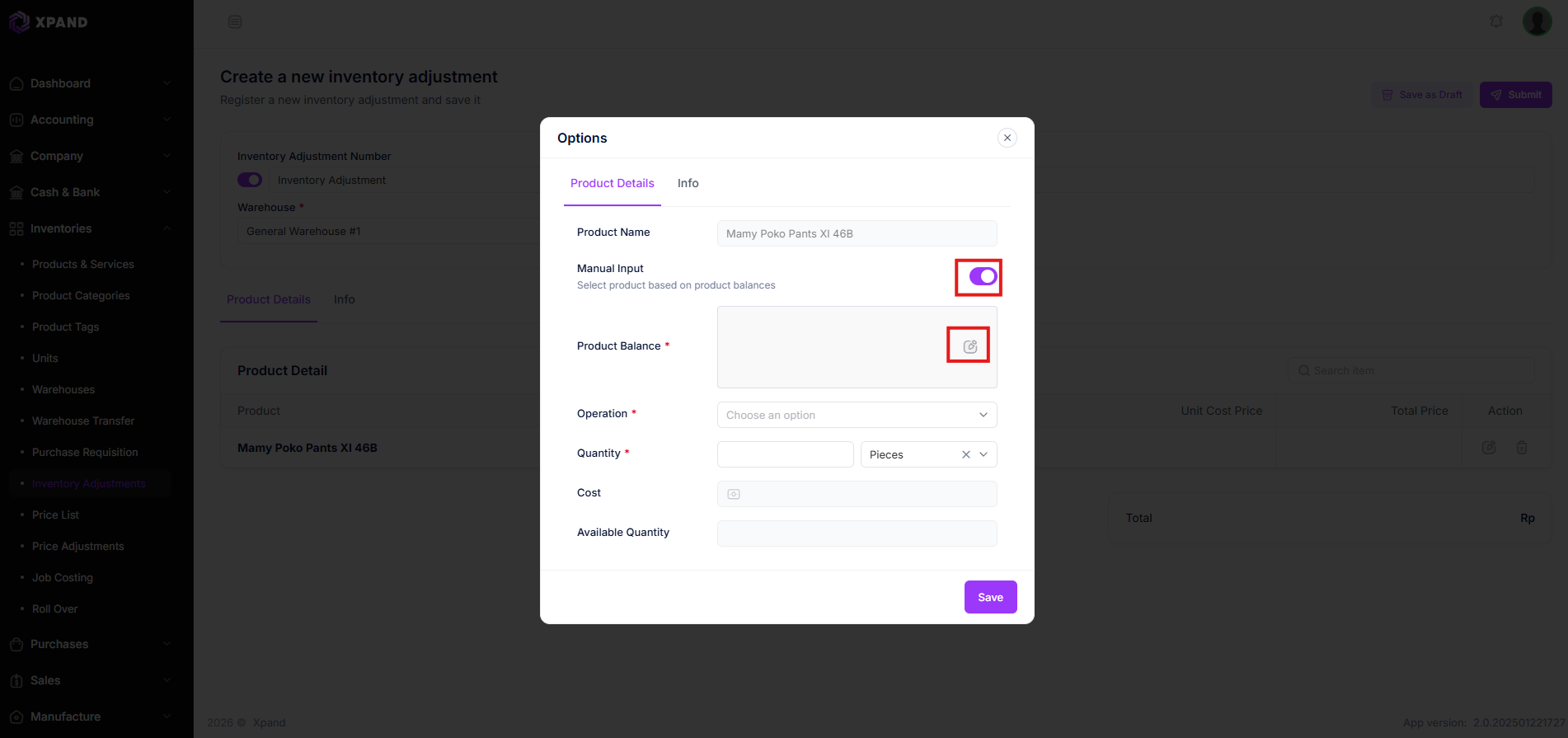 Manual Product Balance
